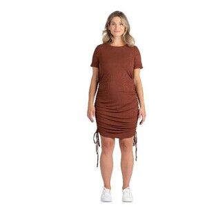 Destination Maternity Ruched Bodycon Dress Size XL Brown Short Sleeve